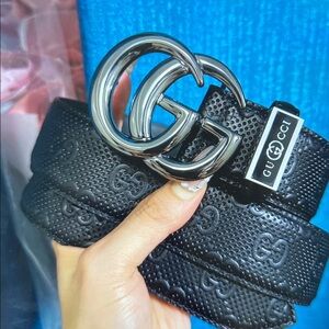Gucci Black Embossed Leather Belt Bag with Silver Double G Buckle